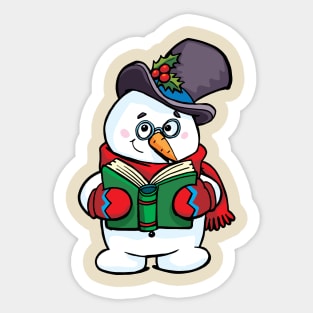 Snowman holds a book in front of him and reads with a smile Sticker